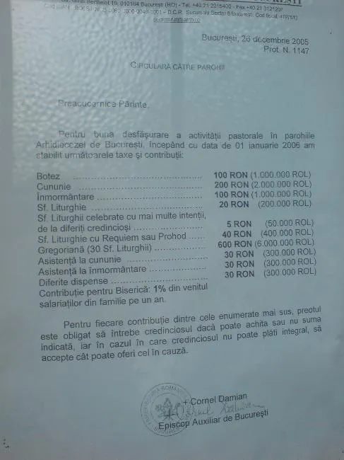 Circulară către parohii