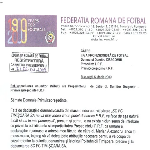 Mircea Sandu l-a desemnat pe Dumitru Dragomir să se ocupe de cazul FC Timişoara