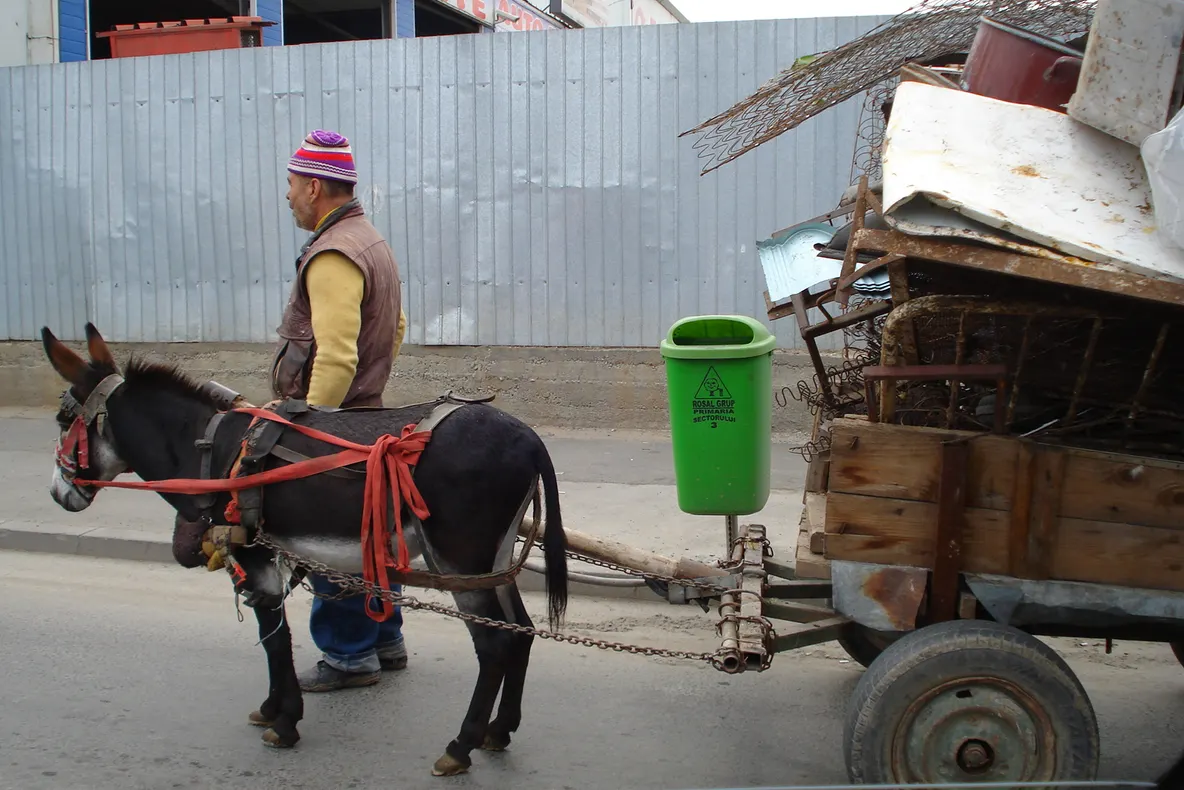 Cu căruţa în trafic, în Bucureşti