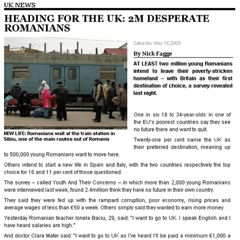 Daily Express: Două milioane de români disperaţi se îndreaptă spre Marea Britanie
