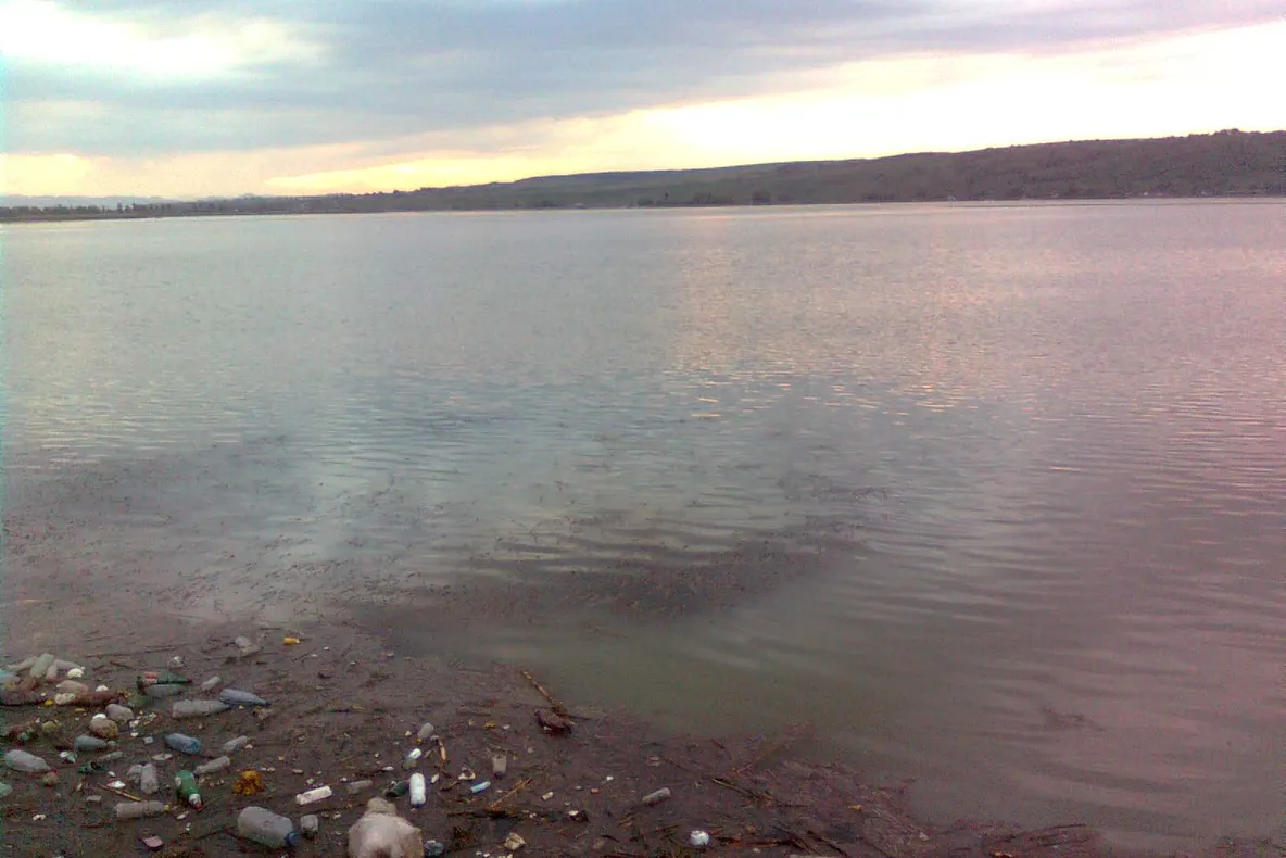 Peturi aruncate pe un lac de acumulare din Bacău