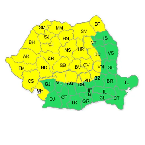 COD GALBEN: Meteorologii au anunţat ploi şi grindină, joi, în vestul, nordul şi centrul ţării