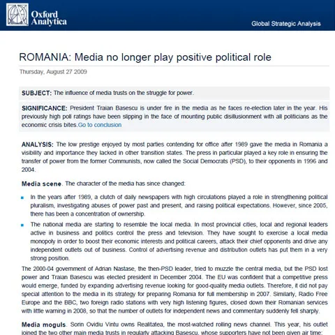 EDIŢIE SPECIALĂ REALITATEA TV: Emil Hurezeanu, Cristian Tudor Popescu şi Adrian Ursu despre cel mai recent raport Oxford Analytica