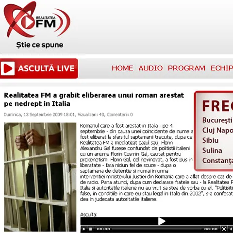 Un român, arestat în Italia din cauza unei coincidenţe de nume, a fost eliberat