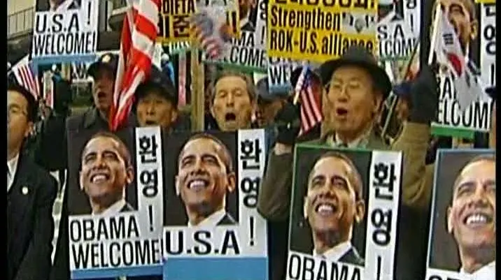Barack Obama a fost primit de sud-coreeni cu demonstraţii 