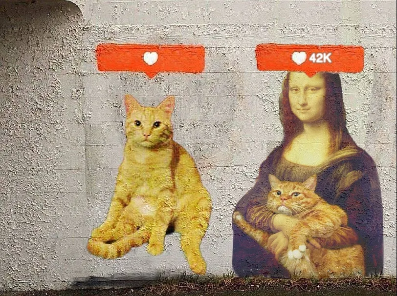 O artistă face furori pe internet după ce a suprapus fotografii ale pisicii ei pe tablouri celebre