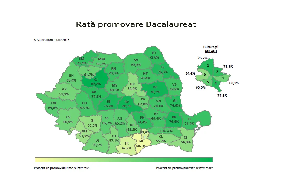 Harta cu promovabilitatea pe judeţe la BACALAUREAT 2015 înainte de contestaţii! IMAGINI