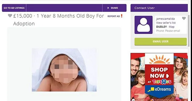 Bebeluş de vânzare pe un site de anunţuri 