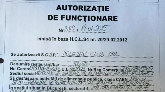 Autorizaţia Clubului Colectiv. De cine este semnată