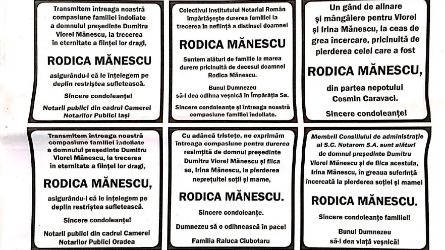 Sute de anunțuri mortuare în presa de zi, pentru o singură persoană. Despre cine este vorba