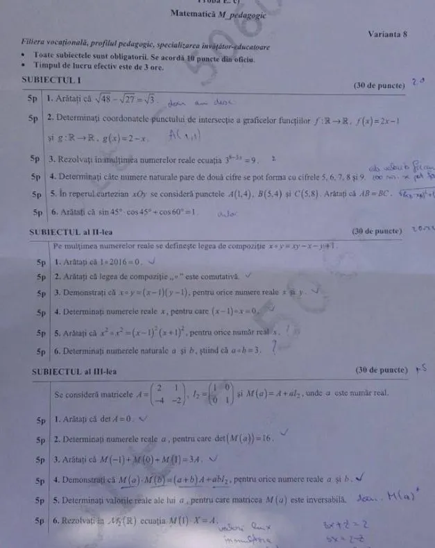 Subiecte BAC M4 - pedagogic. Iată subiectele la MATEMATICĂ M4 - profil pedagogic