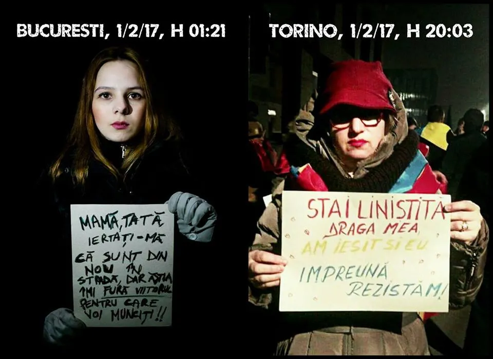 DIASPORA protestează. Fotografie EMOŢIONANTĂ - protest mamă - fiică, la mii de km depărtare