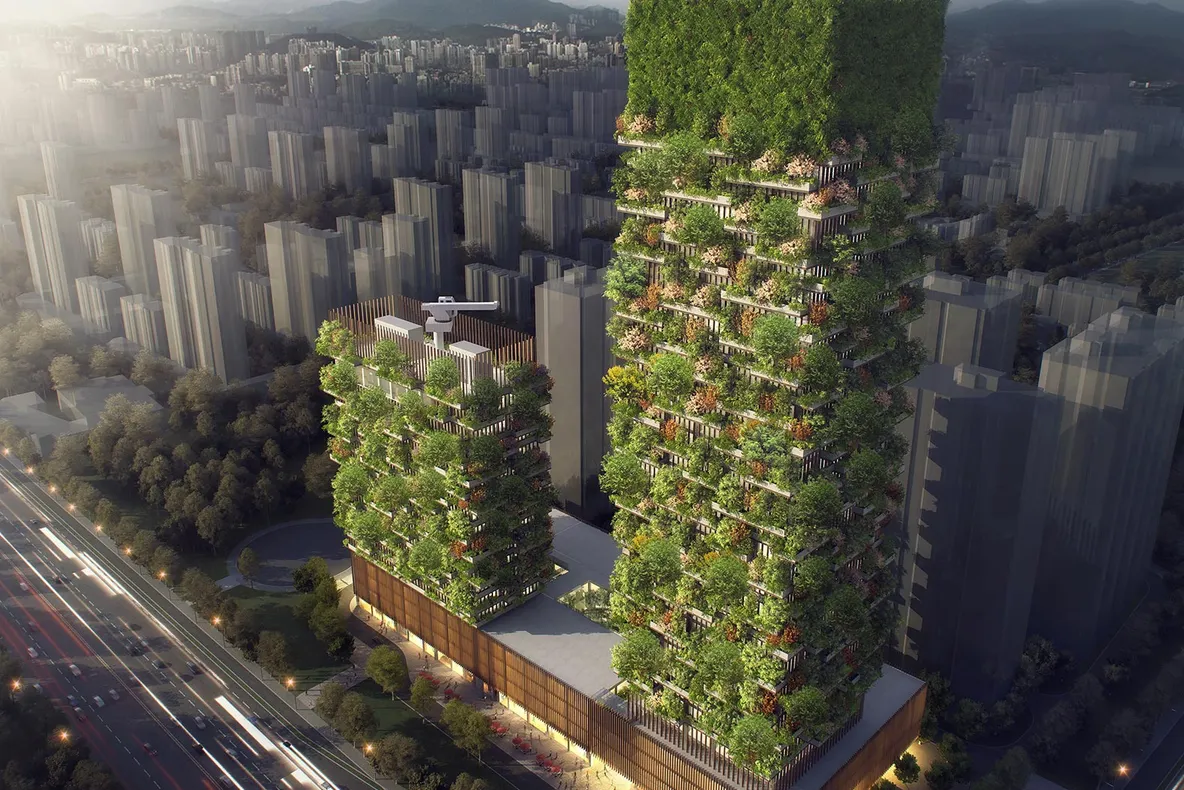 Cum arată prima pădure verticală din China. Copacii vor merge până la 200 de metri altitudine