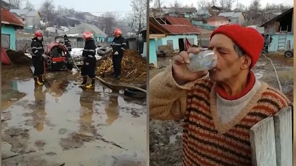 Bătaie de joc! Ce face un bărbat din Vaslui în timp ce pompierii se luptă să-i scoată apa din curte