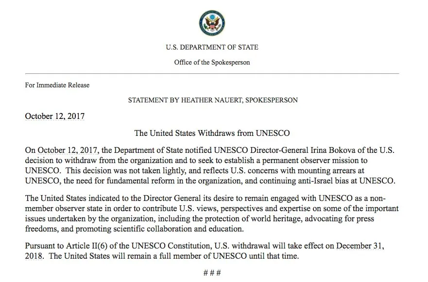 UPDATE Anunț-șoc: Israelul părăsește UNESCO, alături de SUA