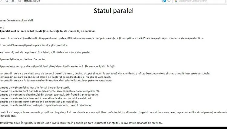 A apărut statulparalel.ro: E compus din toţi politicienii care te fură. Şi apoi îţi râd în faţă