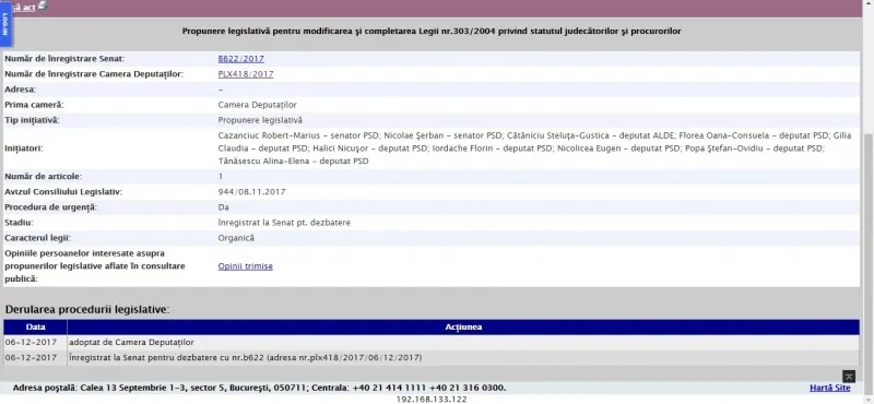 Un nou scandal în Parlament: Senatul anunţă că Statutul magistraţilor a fost adoptat