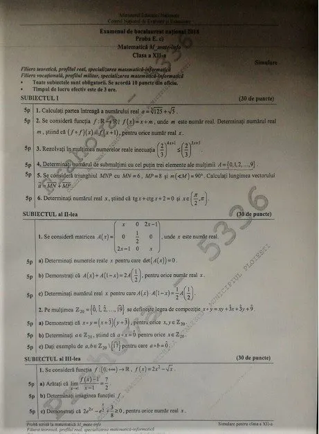 Subiecte Matematică simulare BAC 2018 EDU.ro. Consultă subiectele la Matematică M1 şi M2 şi baremul
