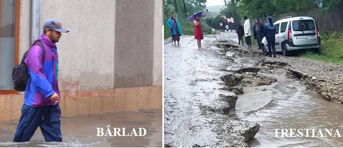 Potop în Vaslui: zeci de străzi din Bârlad și DE581, sub ape