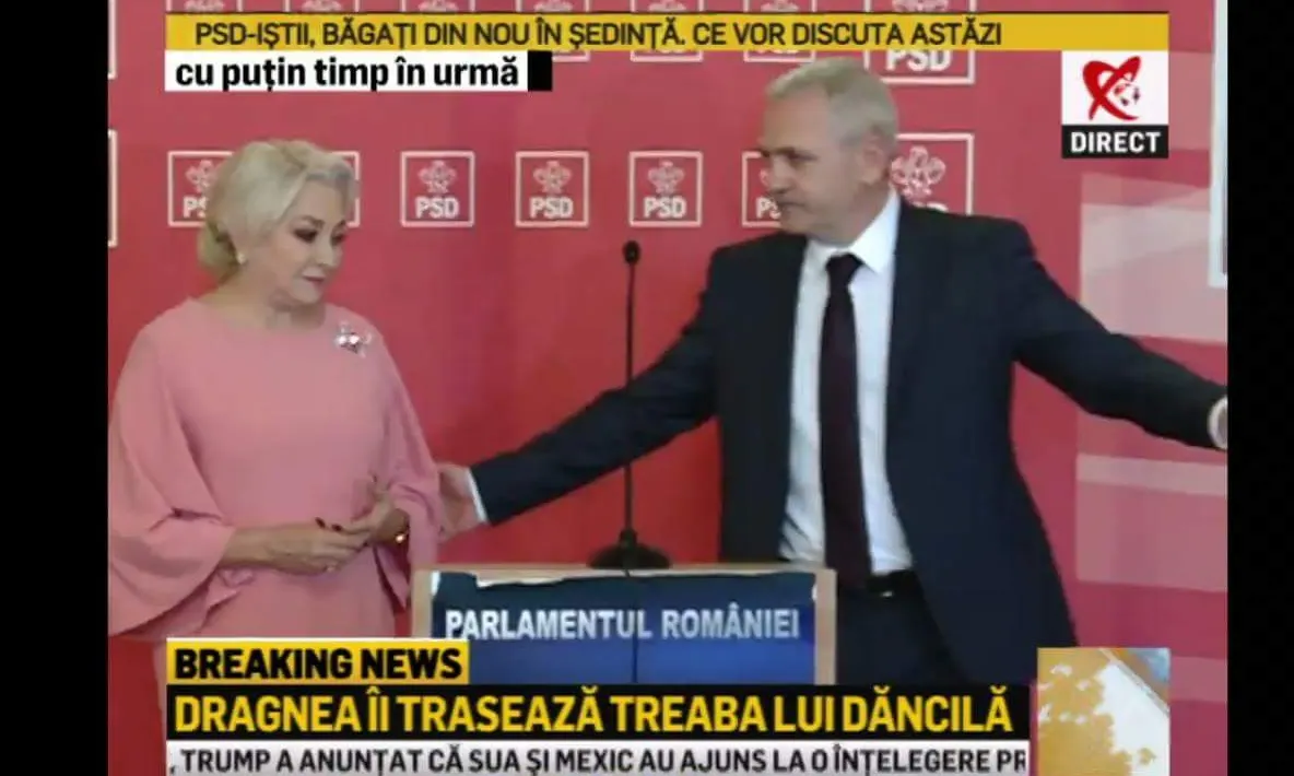 Dragnea o confiscă pe Dăncilă din fața presei, după un moment stânjenitor: "Haideți!"