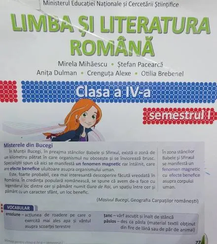 Informaţii controversate într-un manual de Română de clasa a IV-a: În Munții Bucegi există o zonă...