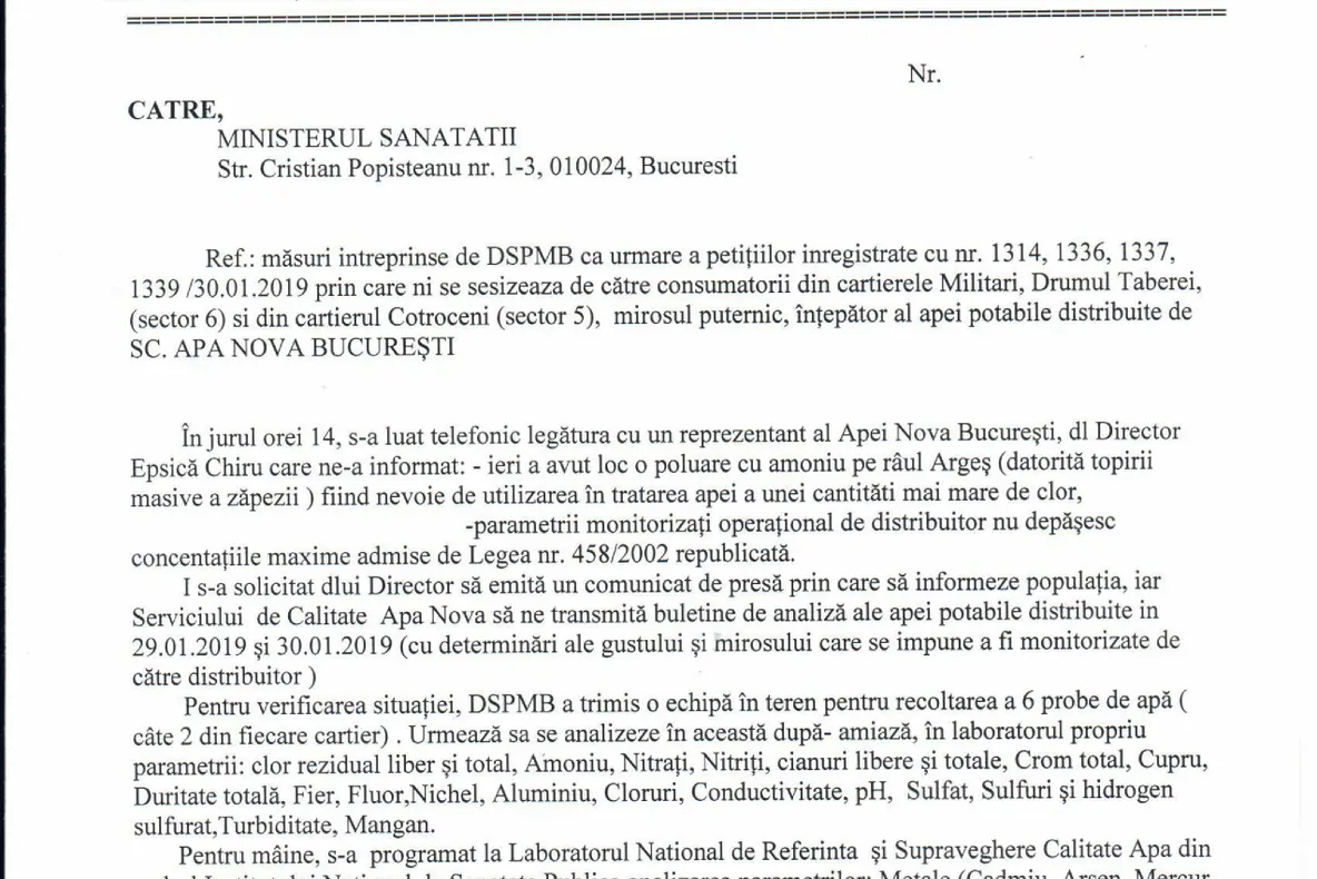 A fost publicată analiza probelor de apă din București. Consultă aici documentul DSP