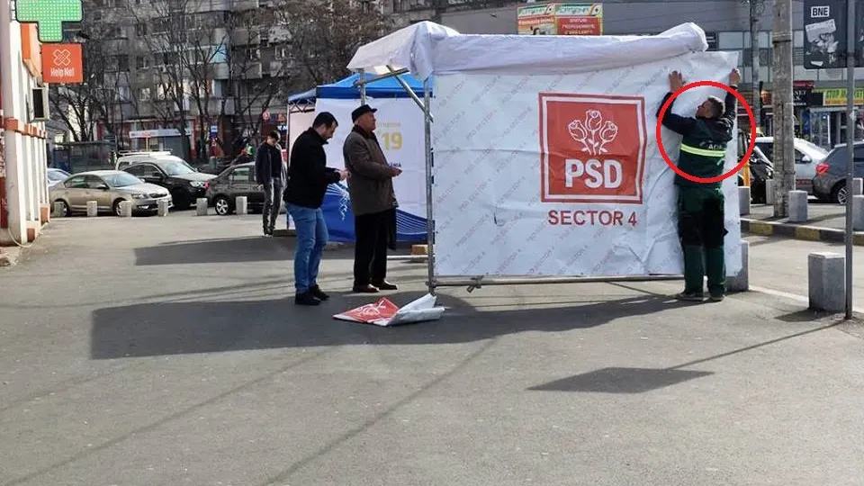 Angajații primăriei sector 4 montează corturi electorale PSD, acuză USR