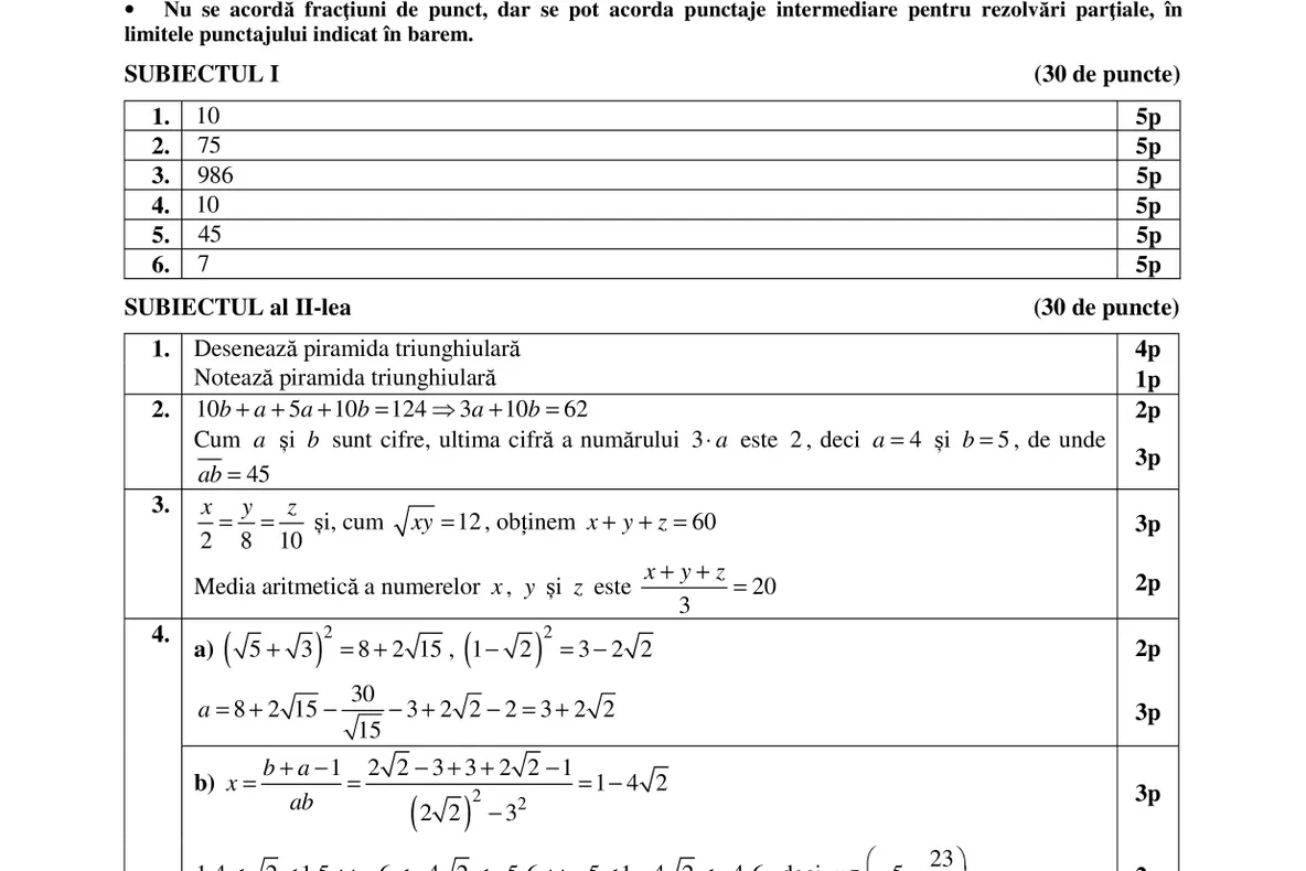 Barem simulare Matematică 2019 // Clasa a 8-a și clasa a 7-a 