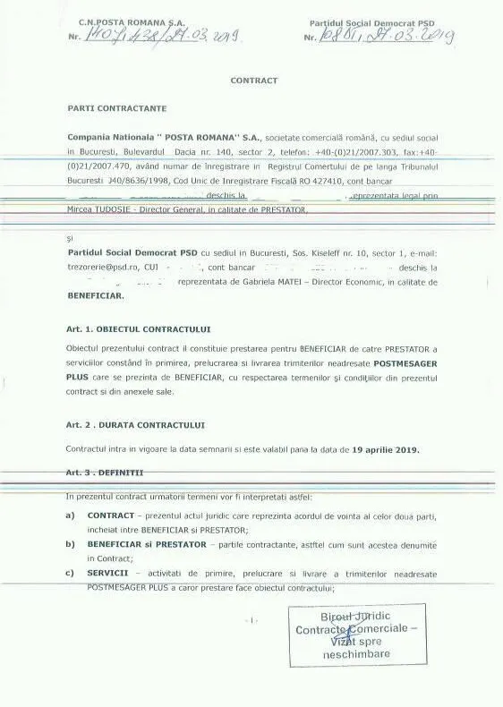 Ce scrie în contractul semnat de Poşta Română cu PSD? (DOCUMENT)