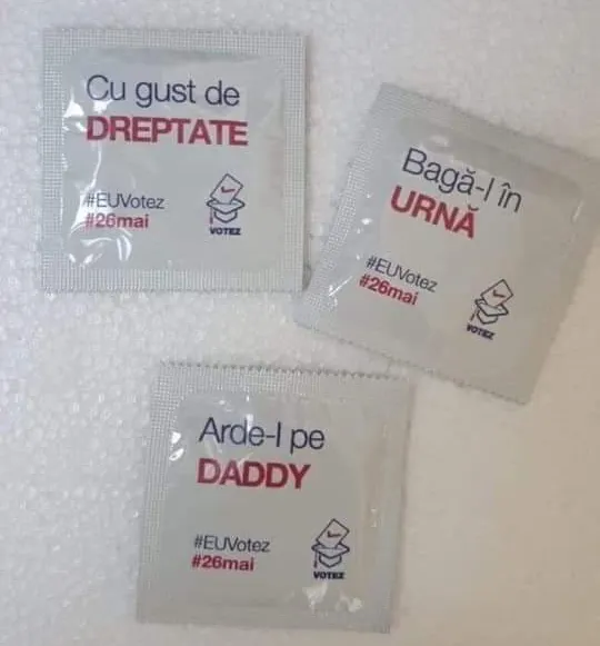Campanie inedită. Au apărut prezervativele care te îndeamnă să mergi la vot: ”Arde-l pe DADDY!”