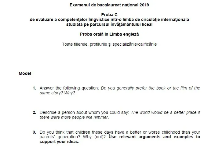 Subiecte competențe engleză BAC 2019. Ce subiecte au primit elevii?