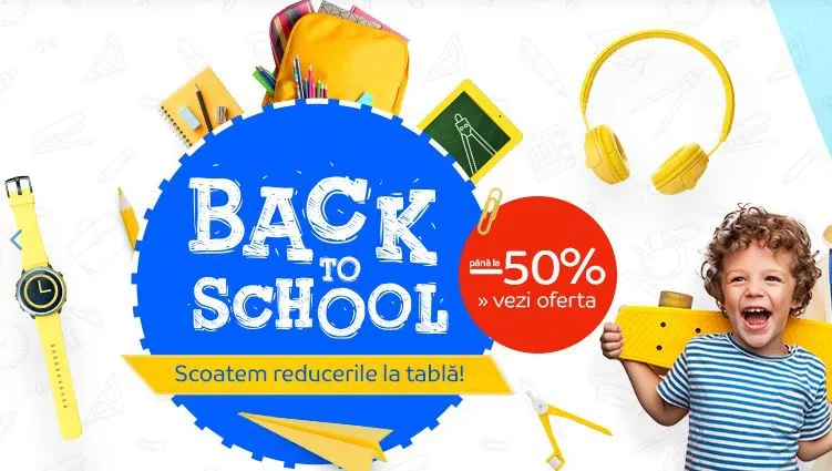 eMAG - Promotia Back to School aduce reduceri de pana la 50% pentru rechizite, carti si manuale