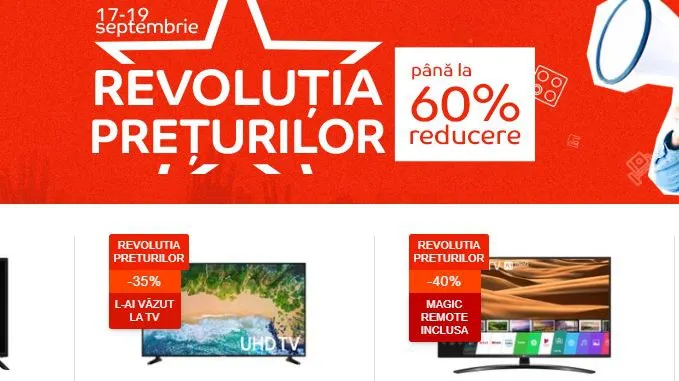 eMAG Revolutia Preturilor - Lista celor mai bune oferte de televizoare: 4K ULTRA HD, Smart