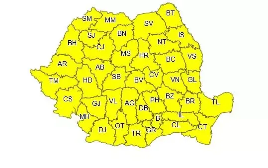 Noi coduri galbene emise de ANM în această dimineață. Ce zone sunt vizate