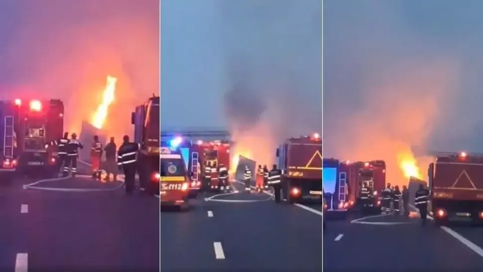 Circulație oprită pe Autostrada București-Pitești, pe sensul spre Capitală. Un autoturism a luat foc