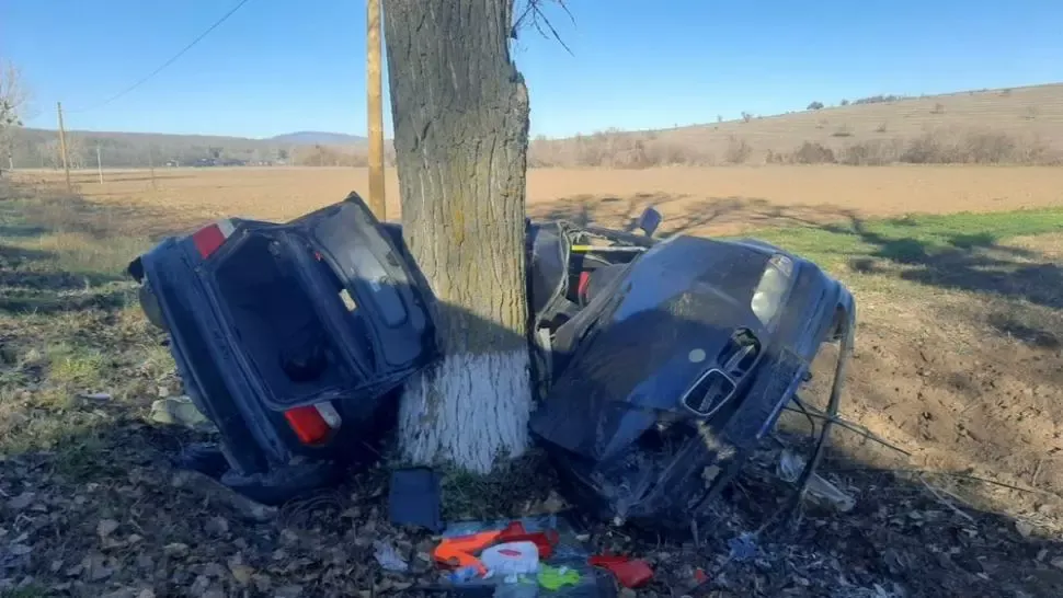 FOTO | Accident teribil în județul Tulcea. Un mort și un rănit după ce șoferul unui autoturism a intrat cu mașina într-un copac