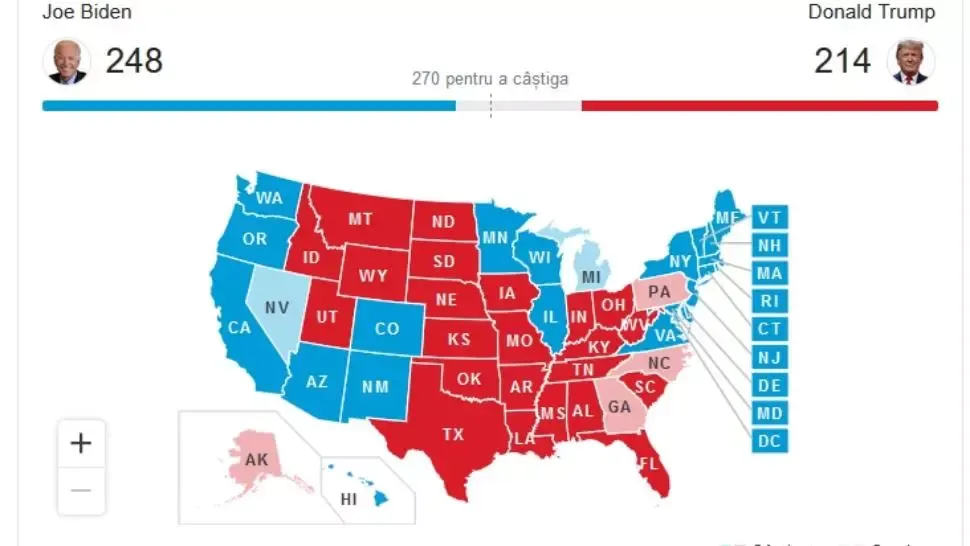 Ore DECISIVE pentru americani: Mai sunt câteva state de care depinde soarta Casei Albe. Cursă strânsă între Trump și Biden - HARTA VOTURILOR
