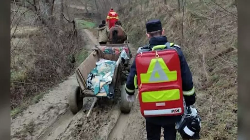 Situație incredibilă în Gorj: pacientă dusă cu CĂRUȚA până la ambulanță - FOTO