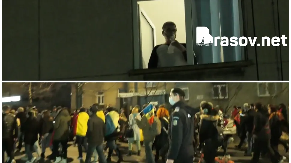 Mărturia tulburătoare a bărbatului bolnav de COVID-19 care respiră cu masca de oxigen de la geamul salonului de spital, privind protestele anti-restricții din Brașov