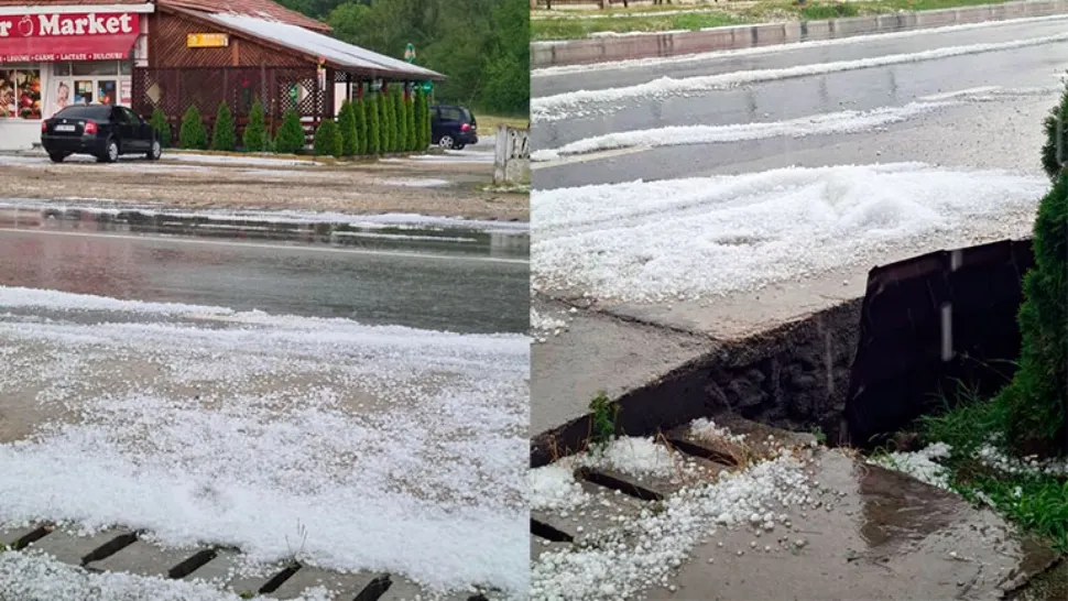 Grindina a făcut PRĂPĂD în Gorj: Bucățile de gheață au spart parbrizele mașinilor și țiglele de pe casă.