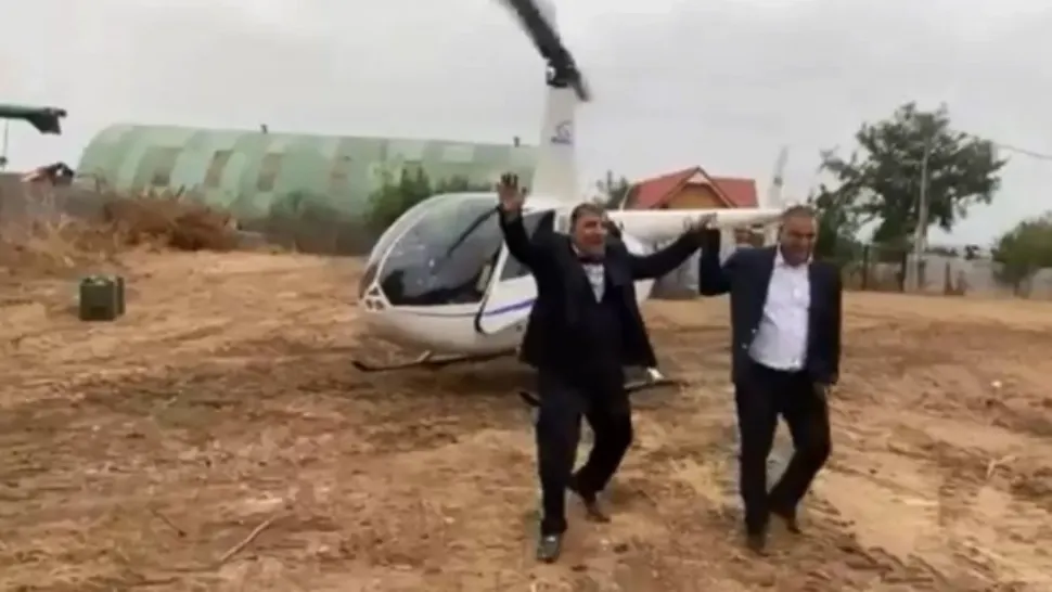 VIDEO | Aroganță de zile mari. Primar din Dolj, dus la nuntă cu elicopterul