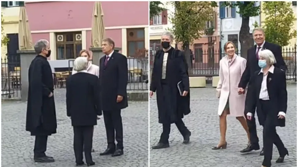 VIDEO | Președintele Iohannis și soția sa, fără mască de protecție în Sibiu, deși obligativitatea intrase deja în vigoare 
