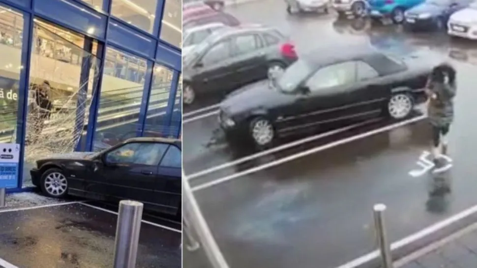 VIDEO | Scene șocante în Hunedoara: Şoferiţă surprinsă când distruge un magazin