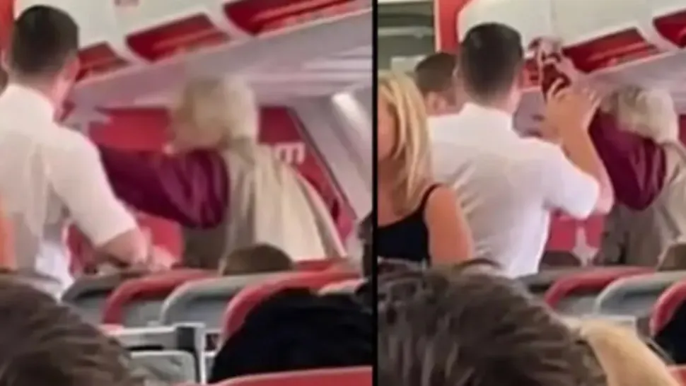 O bătrână a lovit un însoțitor de zbor după ce acesta i-a luat băutura din față - FOTO&VIDEO