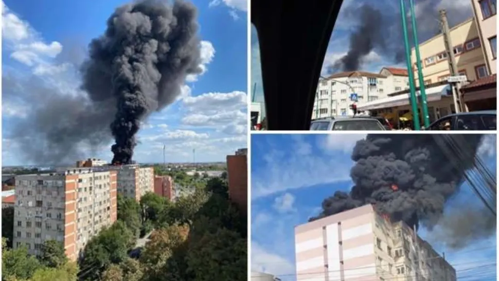 Incendiu devastator, în Timișoara: bloc de 10 etaje, cuprins de flăcări. Coloana de fum, vizibilă în tot orașul - VIDEO