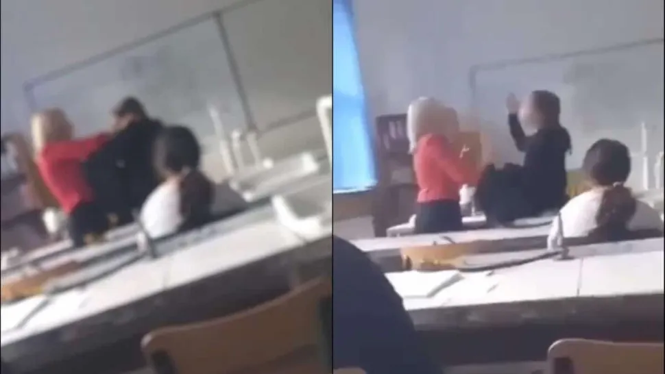 Scene șocante într-o școală din România - O elevă a fost filmată când își îmbrâncește profesoara