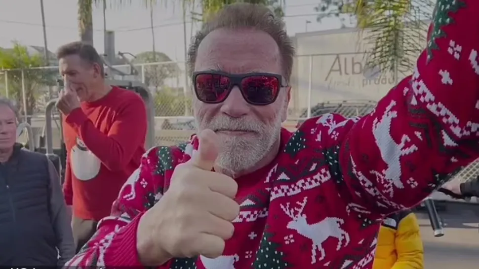 Arnold Schwarzenegger, viral pe internet, de Crăciun - Nadia Comăneci i-a dat nota 10 - VIDEO