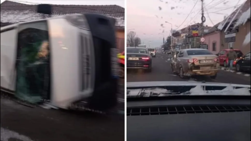 Impact violent între un microbuz și 2 autoturisme: 15 persoane, la spital