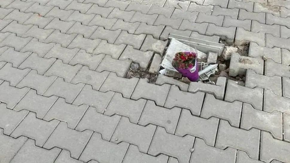 Protest cu flori pentru a semnaliza gropile din asfalt - FOTO