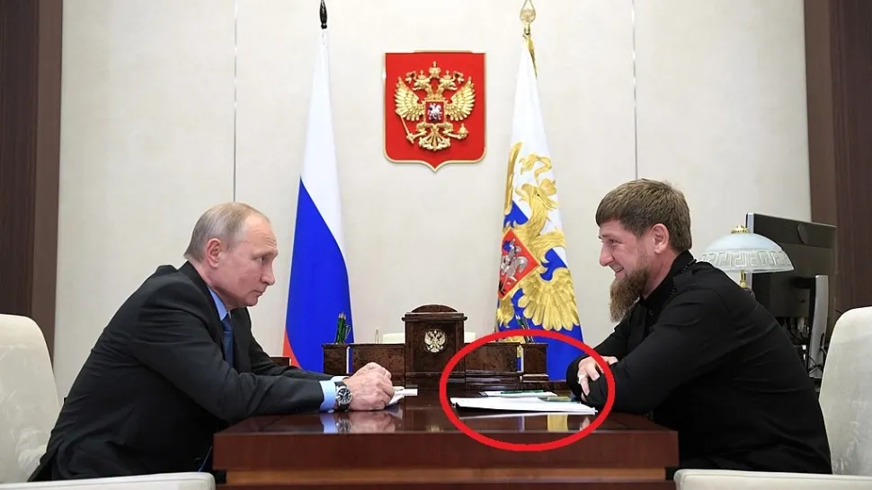 Întâlnire Putin-Kadîrov - Detaliul ciudat care s-a putut vedea pe hârtiile liderului cecen